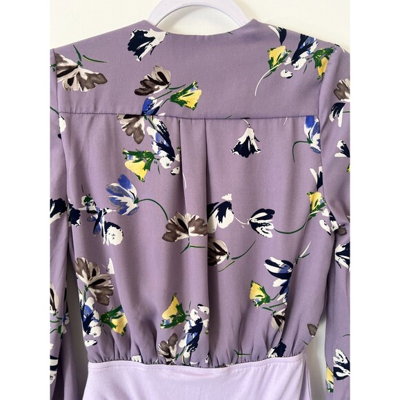 Superdown Revolve Bodysuit Top Womens Small Purple Floral Faux Wrap Long Sleeve - Picture 6 of 14
